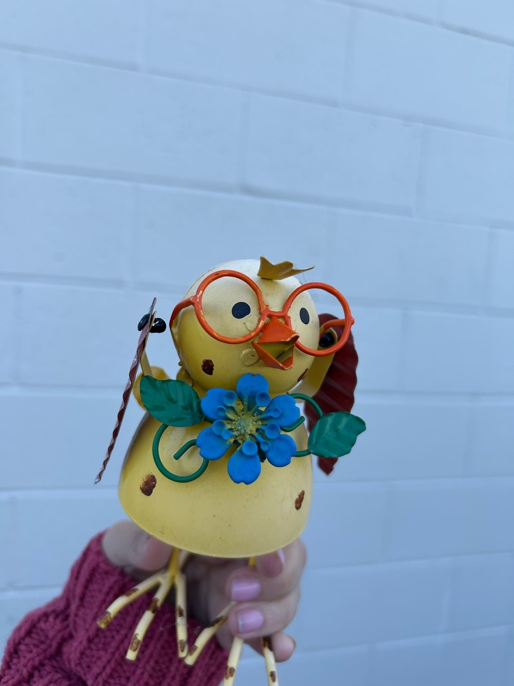 Adorable Small Yellow Metal Chick Figurine Art Decor